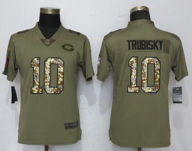 Women Chicago Bears #10 Trubisky Olive Camo Carson Nike Salute to Service Player NFL Jerseys->chicago bears->NFL Jersey